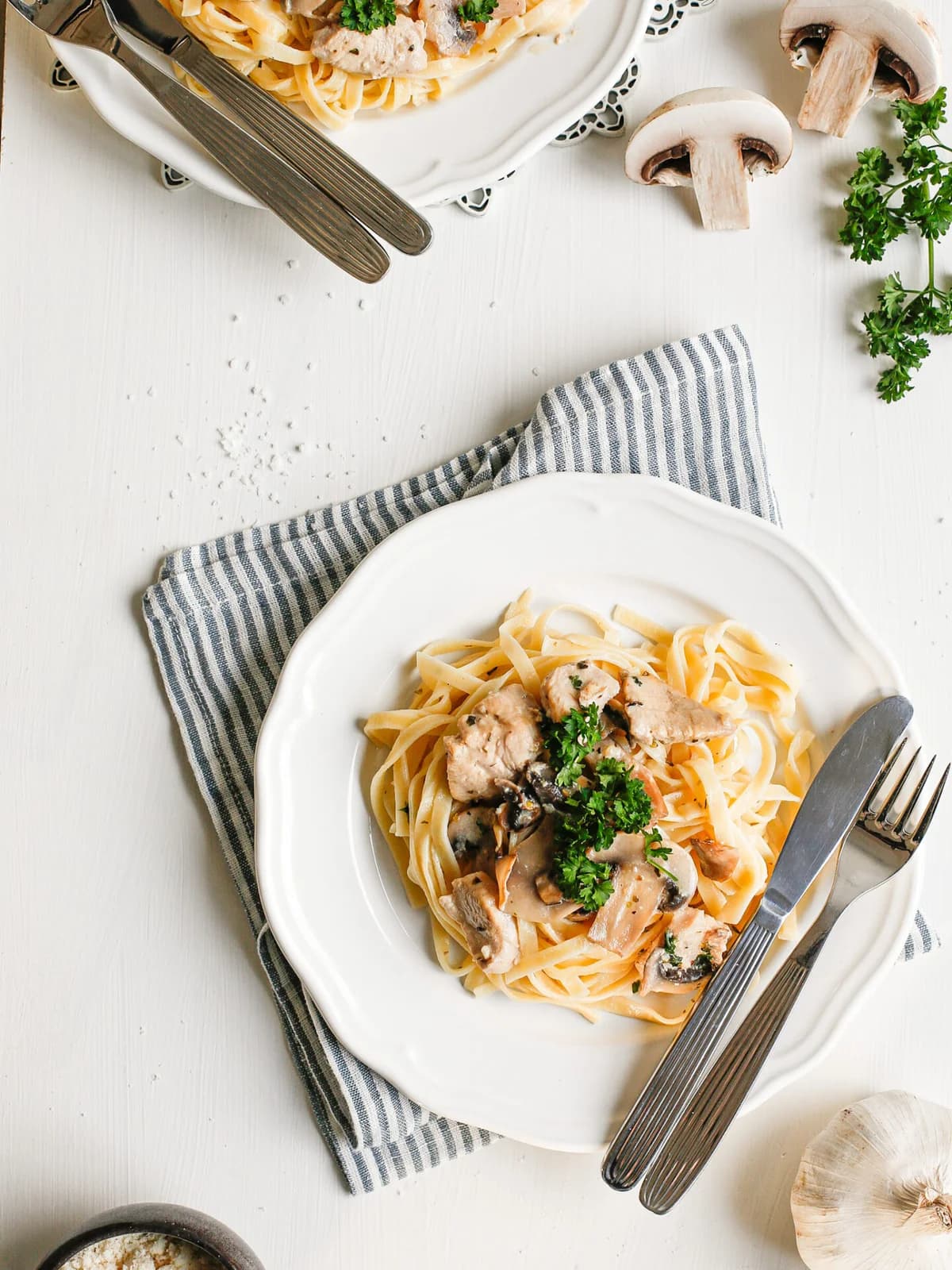 Pasta með sveppum & kjúkling